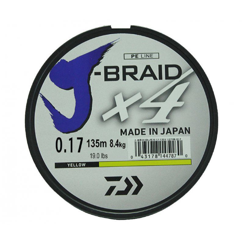 Леска плетеная Daiwa J-Braid X4 135м 0,17мм желтая