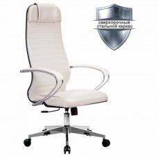 Кресло офисное МЕТТА К-6 хром экокожа сиденье и спинка мягкие белое 532455 (1)