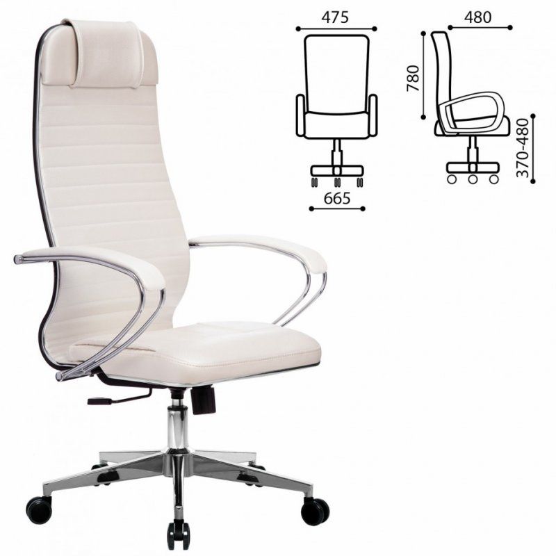 Кресло офисное МЕТТА К-6 хром экокожа сиденье и спинка мягкие белое 532455 (1)