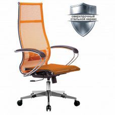 Кресло офисное МЕТТА К-7 хром прочная сетка сиденье и спинка регулируемые оранжевое 532465 (1)