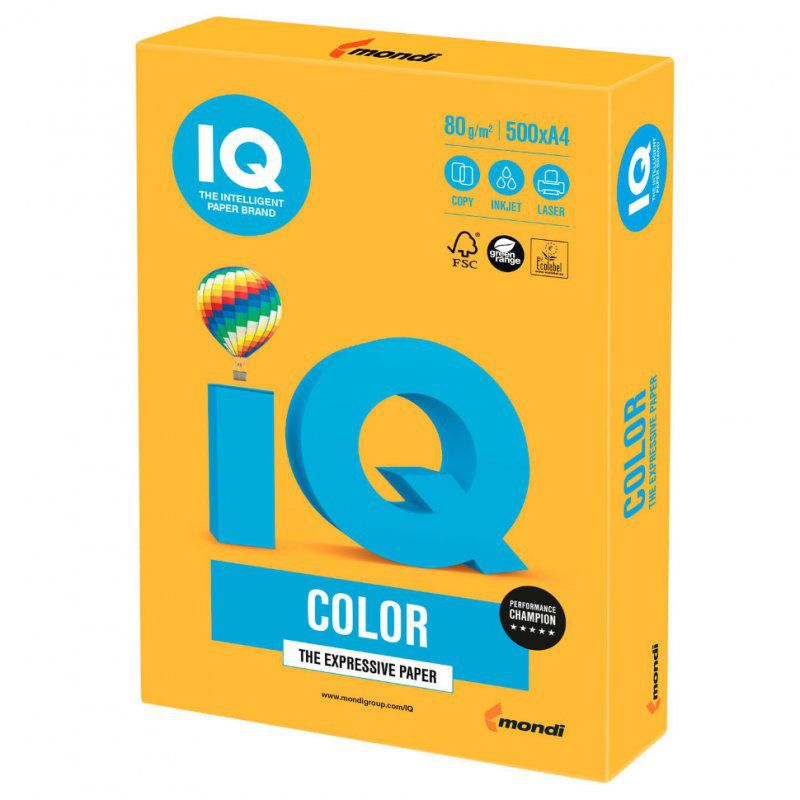 Бумага цветная для принтера IQ Сolor А4, 80 г/м2, 500 листов, оранжевая, NEOOR