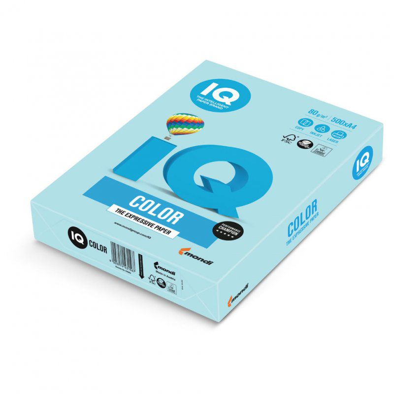 Бумага цветная для принтера IQ Сolor А4, 80 г/м2, 500 листов, голубая, MB30