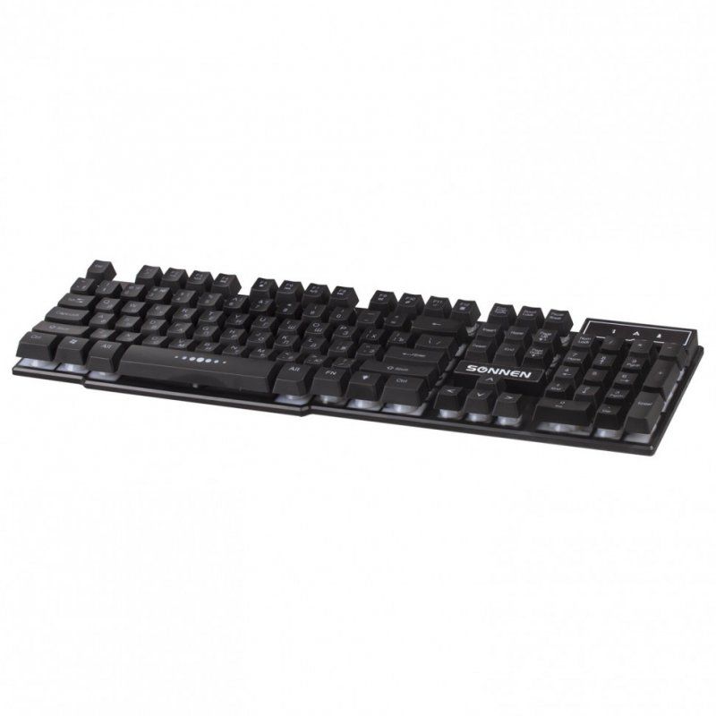 Клавиатура проводная SONNEN KB-7010 USB 104 клавиши LED-подсветка черная 512653 (1)