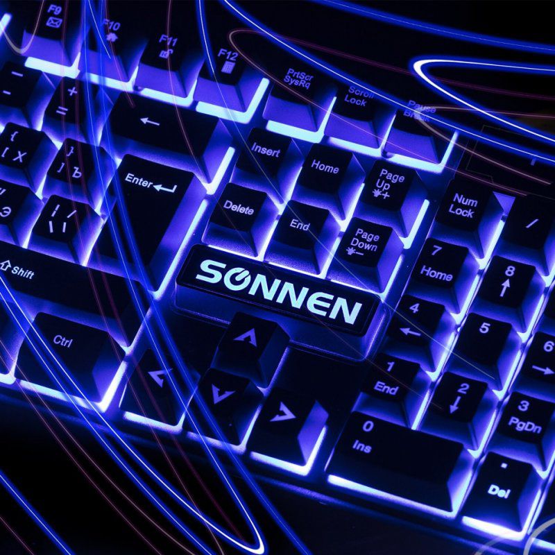 Клавиатура проводная SONNEN KB-7010 USB 104 клавиши LED-подсветка черная 512653 (1)