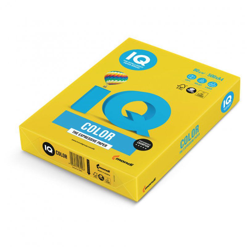 Бумага цветная для принтера IQ Color А4, 80 г/м2, 500 листов, ярко-желтая, IG50