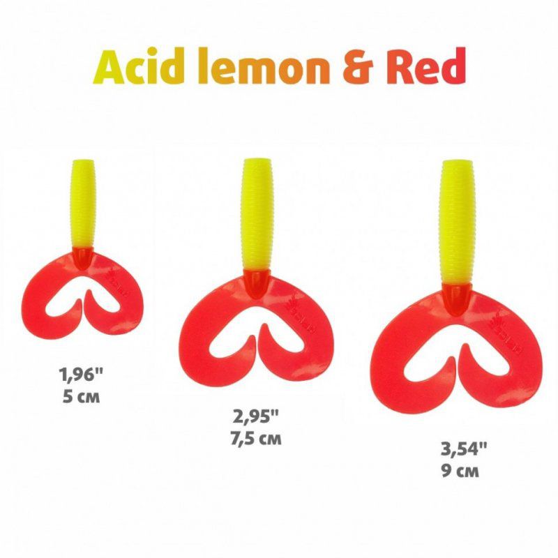 Твистер Helios Credo Double Tail 3,54"/9 см, цвет Acid lemon & Red 5 шт HS-28-029