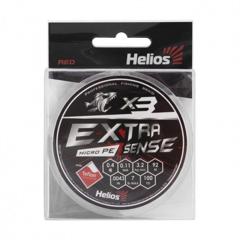 Шнур плетеный Helios Extrasense X3 PE 0.4/7LB 0,11мм 92м Red HS-ES-X3-0.4/7LB