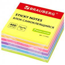 Блок самоклеящийся (стикеры) Brauberg 76х76 мм, 400 листов, 7 цветов 111350