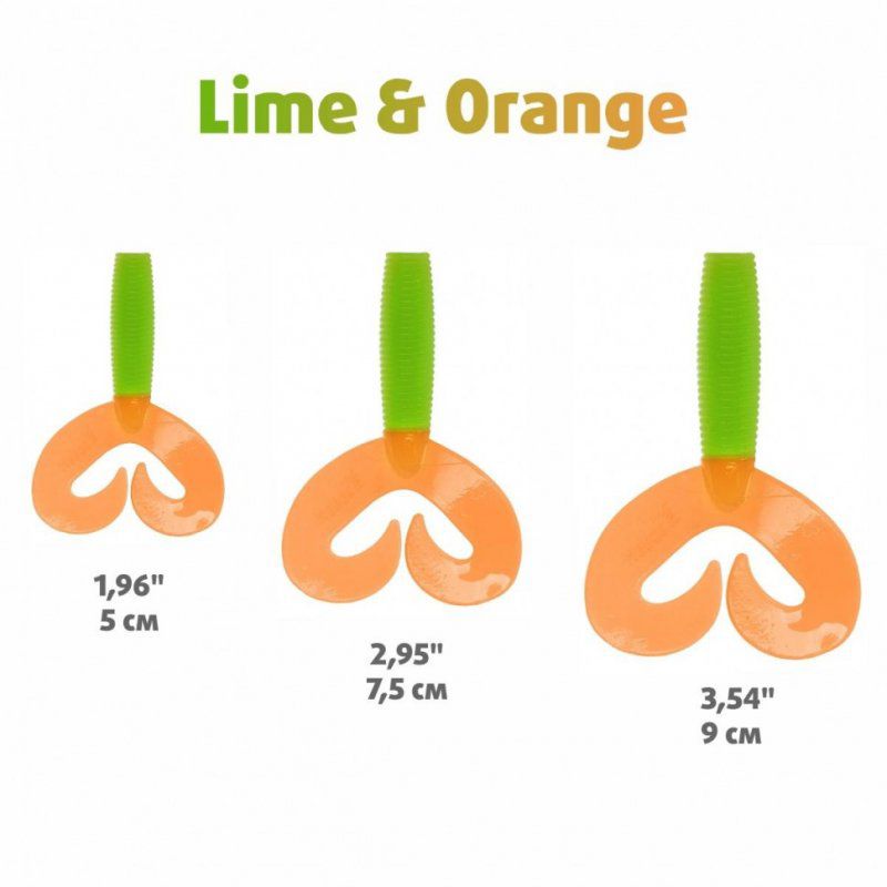 Твистер Helios Credo Double Tail 3,54"/9 см, цвет Lime & Orange 5 шт HS-28-020