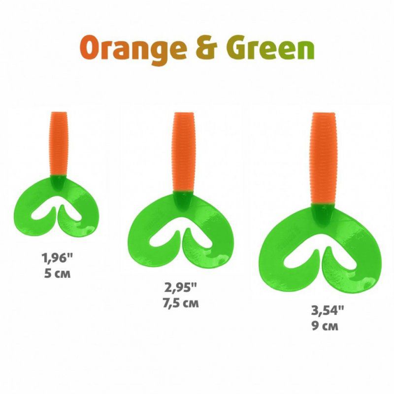 Твистер Helios Credo Double Tail 3,54"/9 см, цвет Orange & Green 5 шт HS-28-025
