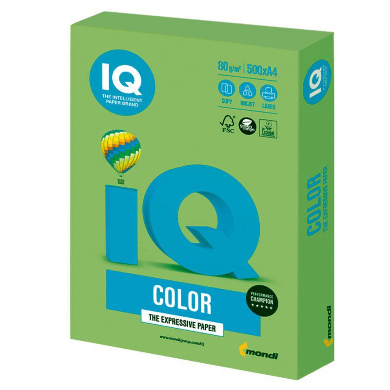 Бумага цветная для принтера IQ Color А4, 80 г/м2, 500 листов, зеленая липа, LG46