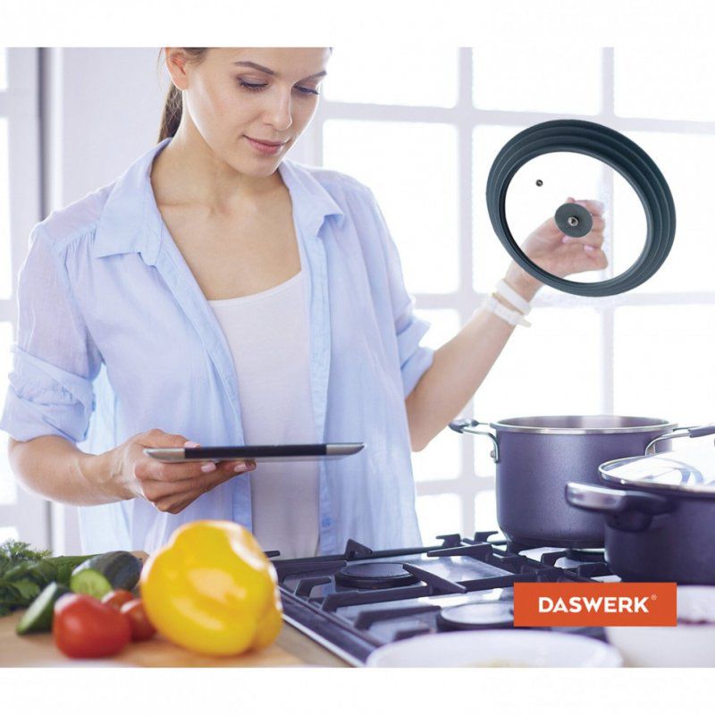 Крышка для любой сковороды и кастрюли 3 размера 22-24-26 см антрацит DASWERK 607586 (1)