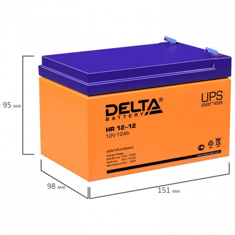 Аккумуляторная батарея для ИБП 12 В 12 Ач 151х98х95 мм DELTA HR 12-12 354903 (1)