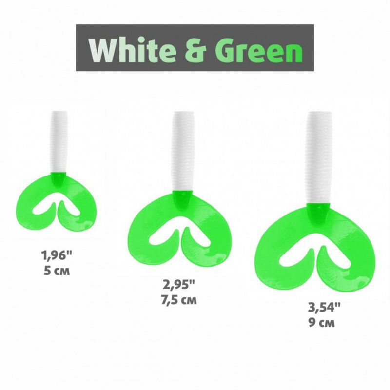 Твистер Helios Credo Double Tail 3,54"/9 см, цвет White & Green 5 шт HS-28-016