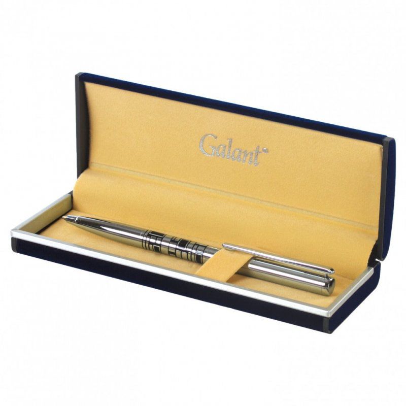 Ручка подарочная шариковая Galant Basel корпус серебристый с черным синяя 141665 (1)
